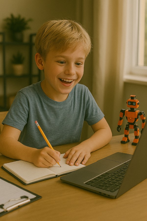Boy learning at an online school
