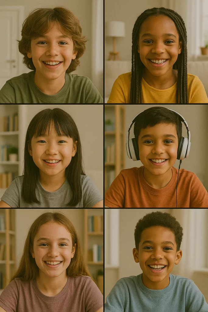 Online class with six children.